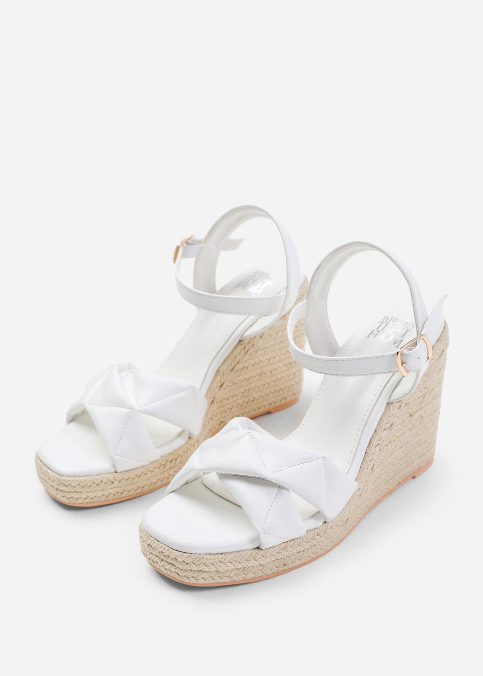 Where's That From Lima White Wide-Fit Padded Strappy Espadrille Wedges