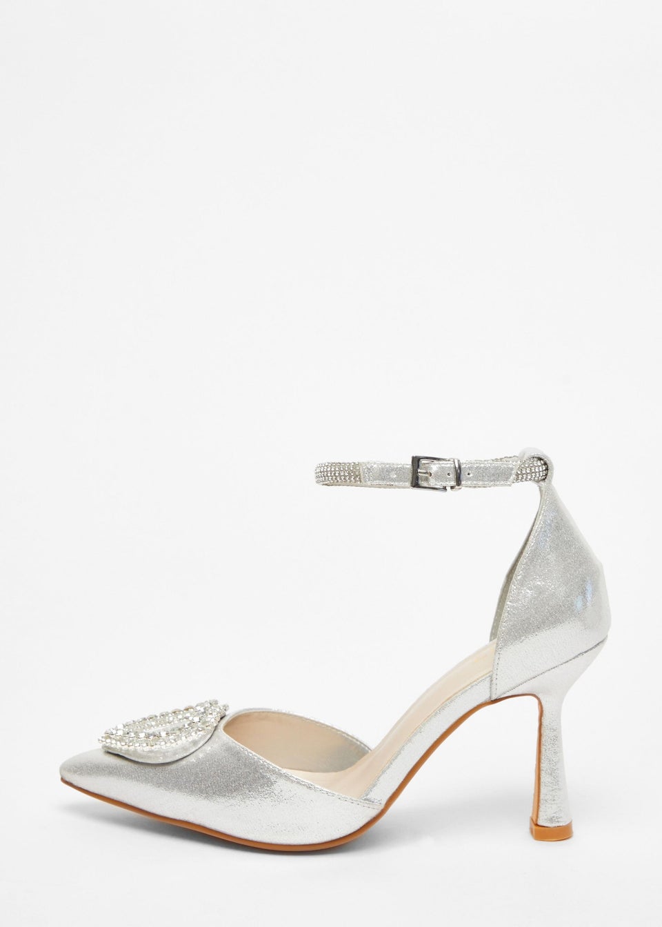 Quiz Silver Diamante Heart Court Heel Matalan