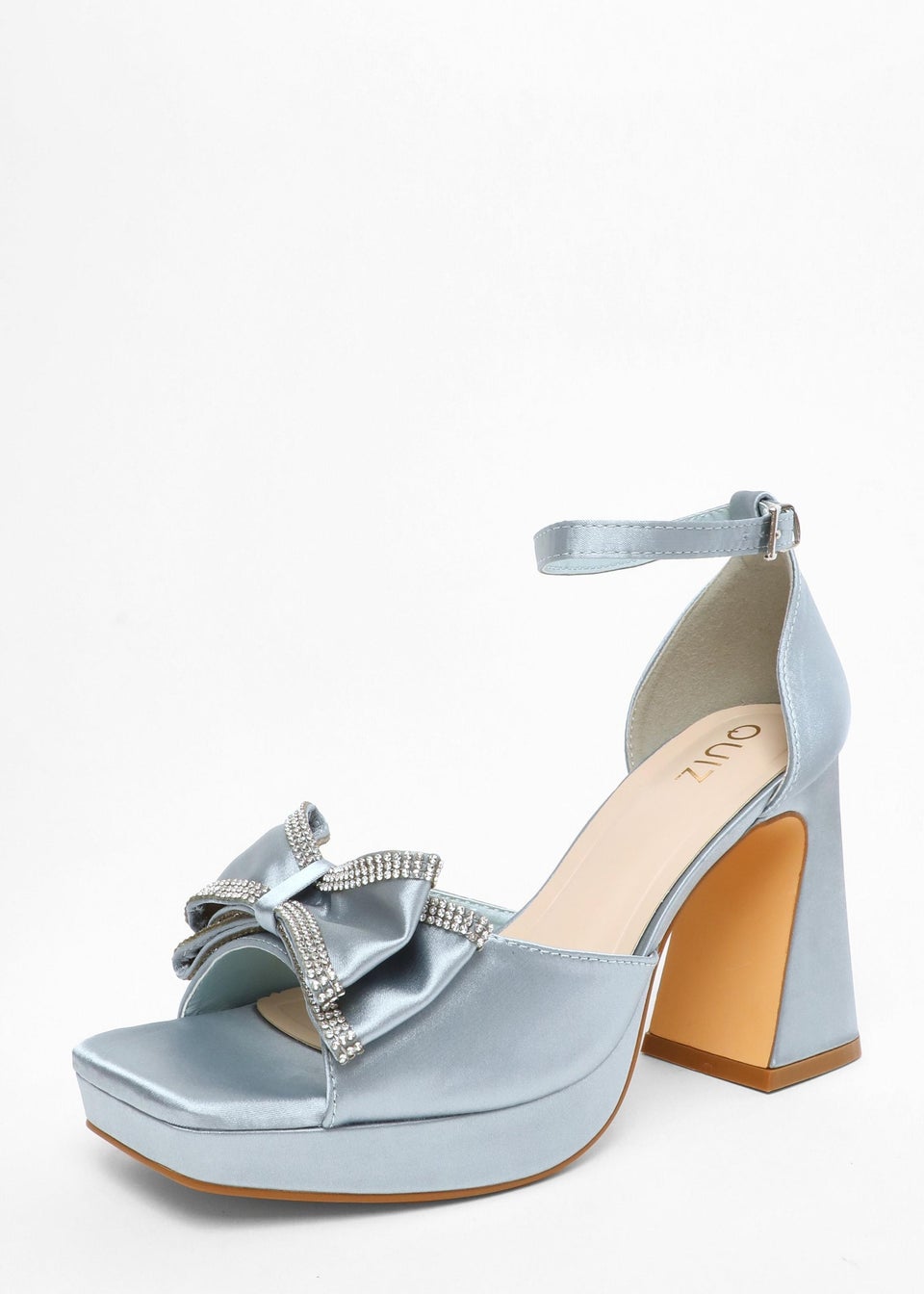 Quiz Blue Satin Bow Front Platform Heeled Sandals