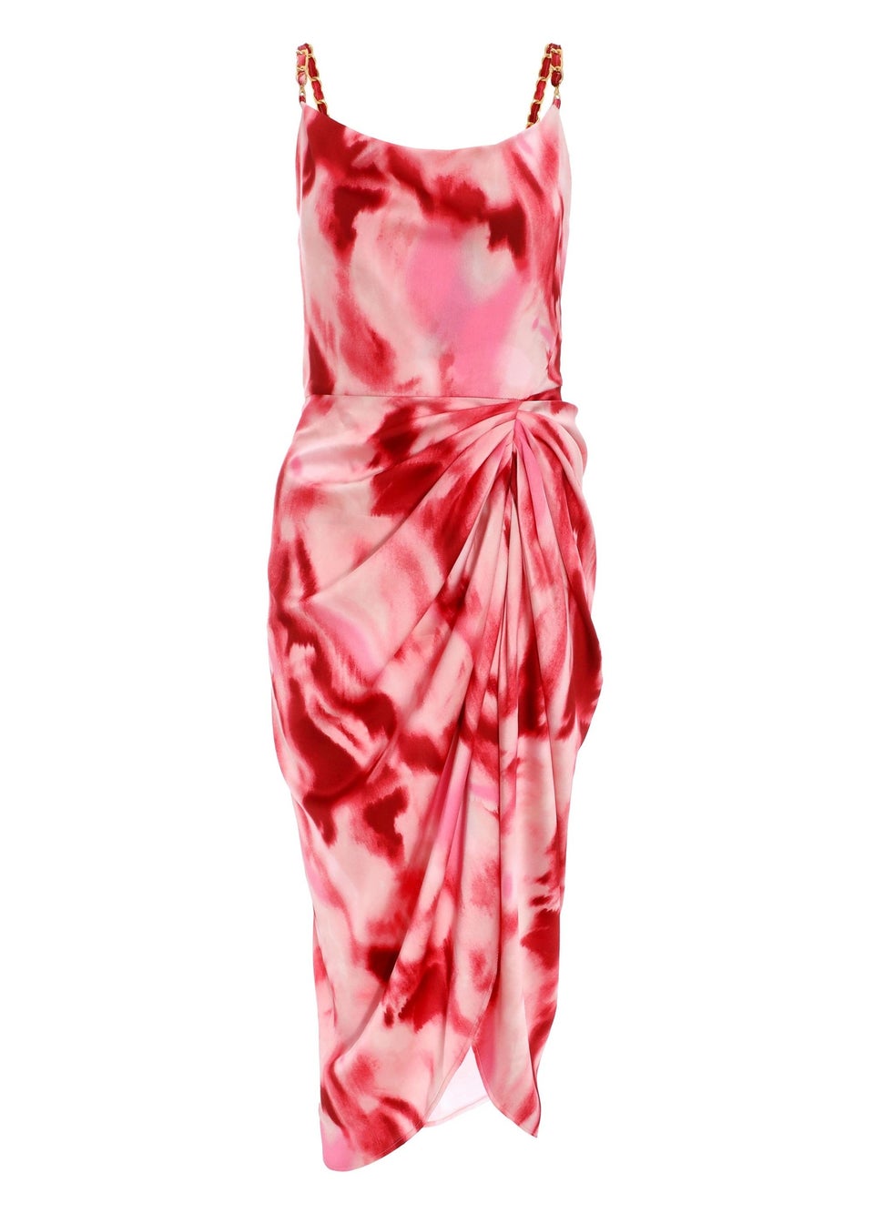 Quiz Red Marble Satin Ruched Midi Dress