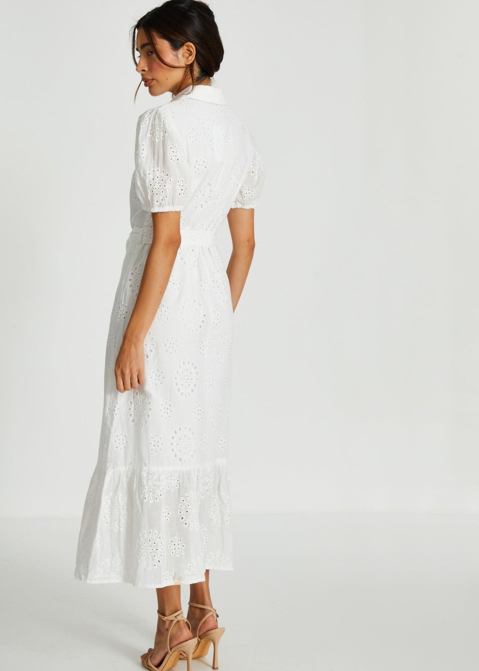 Quiz White Embroidered Midaxi Shirt Dress