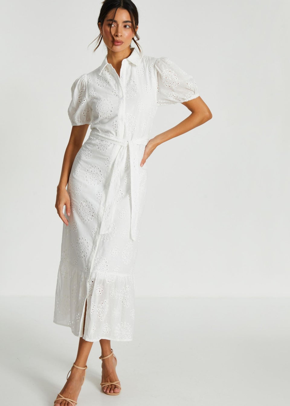 Quiz White Embroidered Midaxi Shirt Dress