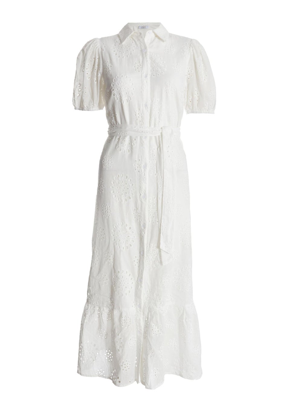 Quiz White Embroidered Midaxi Shirt Dress Matalan
