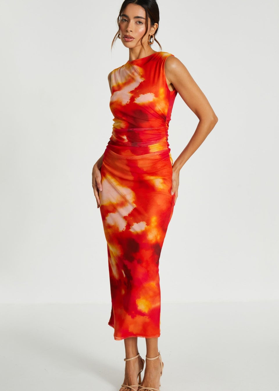 Quiz Orange Mesh Round Neck Sleeveless Midaxi Dress