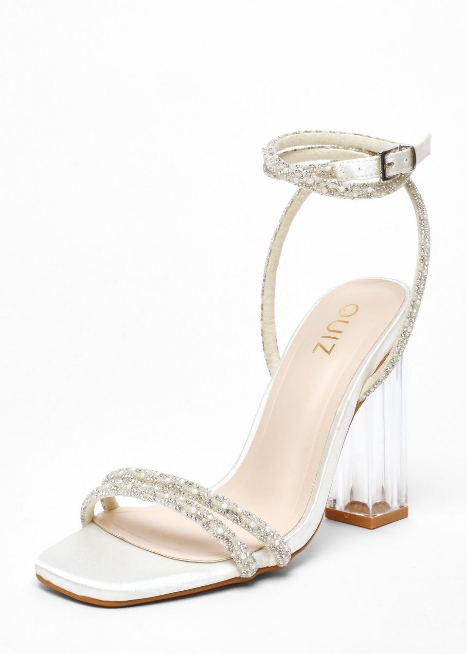 Quiz White Bridal Diamante Pearl Heeled Sandals Matalan