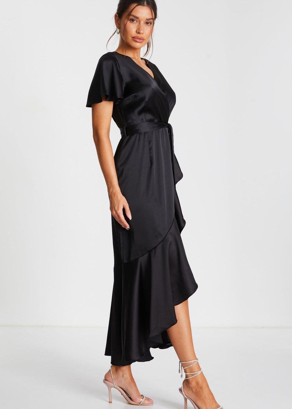 Quiz Black Satin Wrap Maxi Dress
