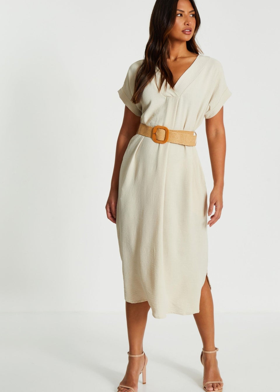 Quiz Stone Belted Midi Shirt Dress Matalan