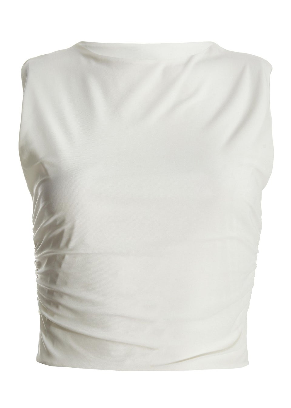 Quiz Cream Ruched Sleeveless Crop Top