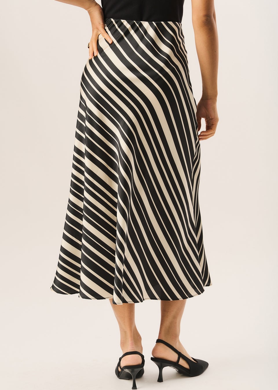 Gini London Black Bias Stripe Assymetric Skirt