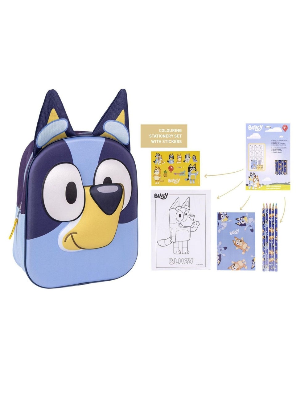 Bluey 3D Backpack Along With A Stationery Set