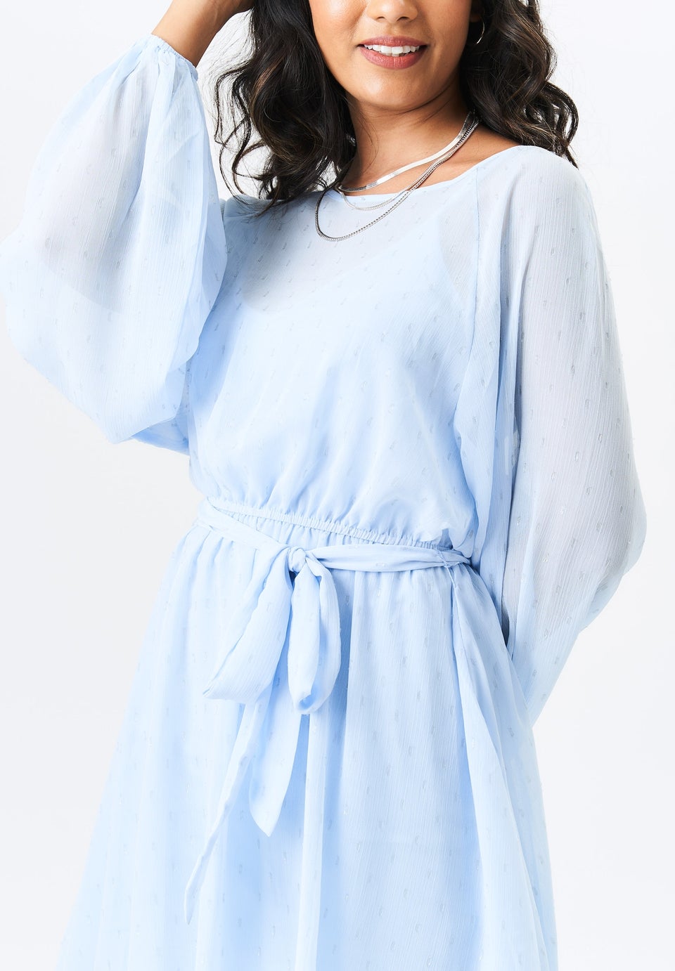 Gini London Blue Long Sleeve Chiffon Foil Mini Dress