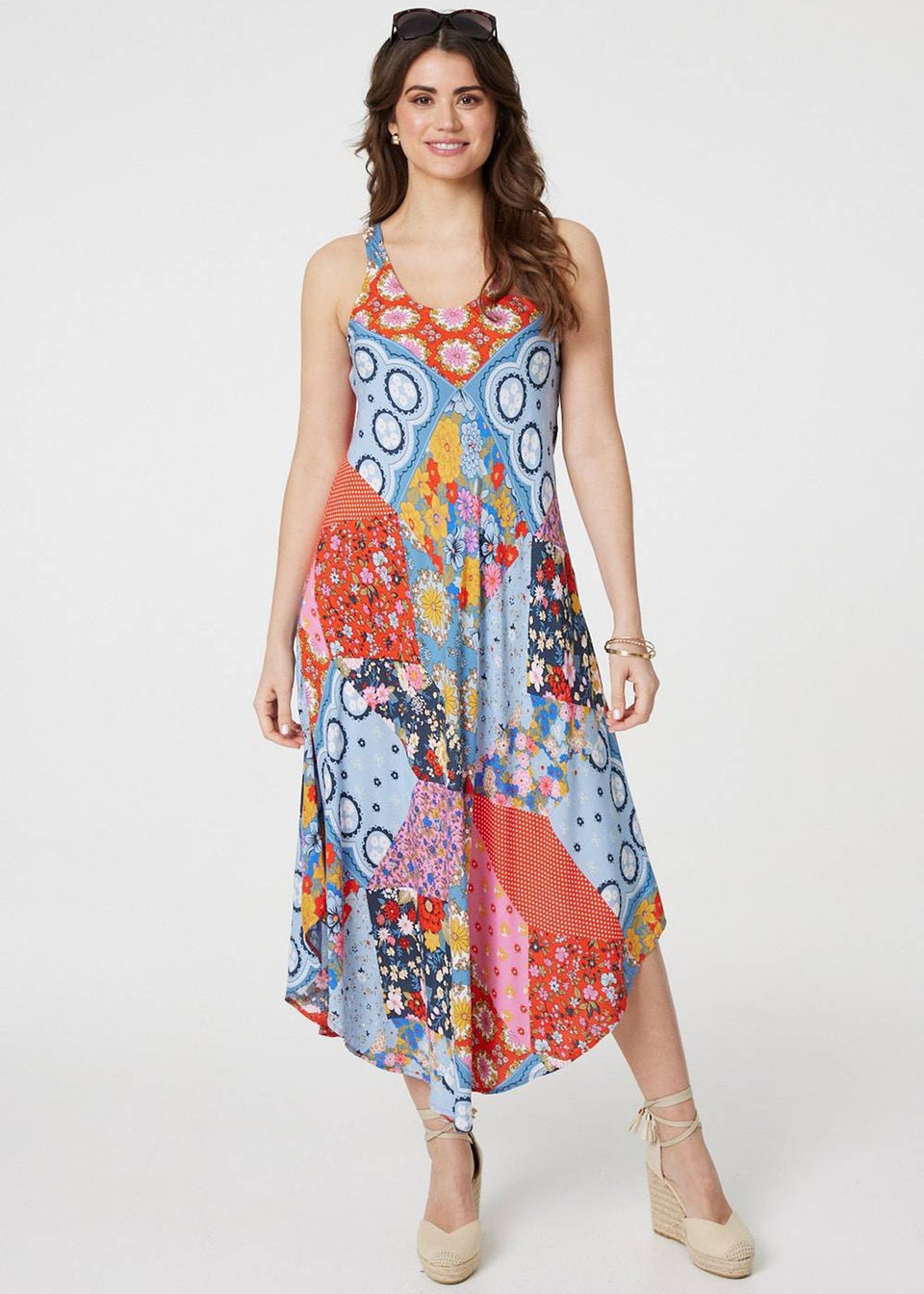 Izabel London Red Patchwork Print Sleeveless Midi Dress