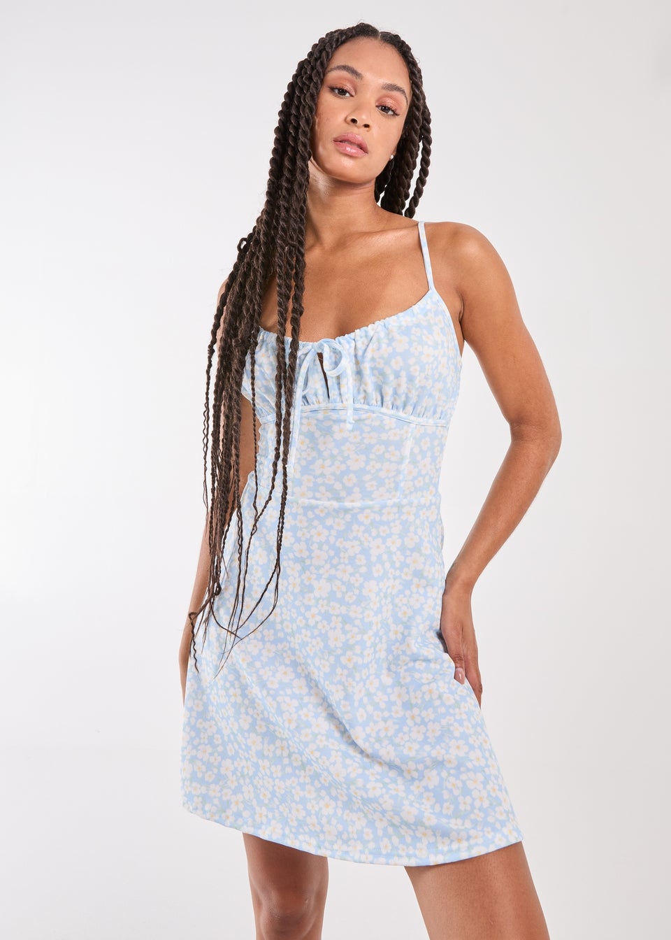 Pink Vanilla Blue Daisy Ditsy Strappy Mini Dress