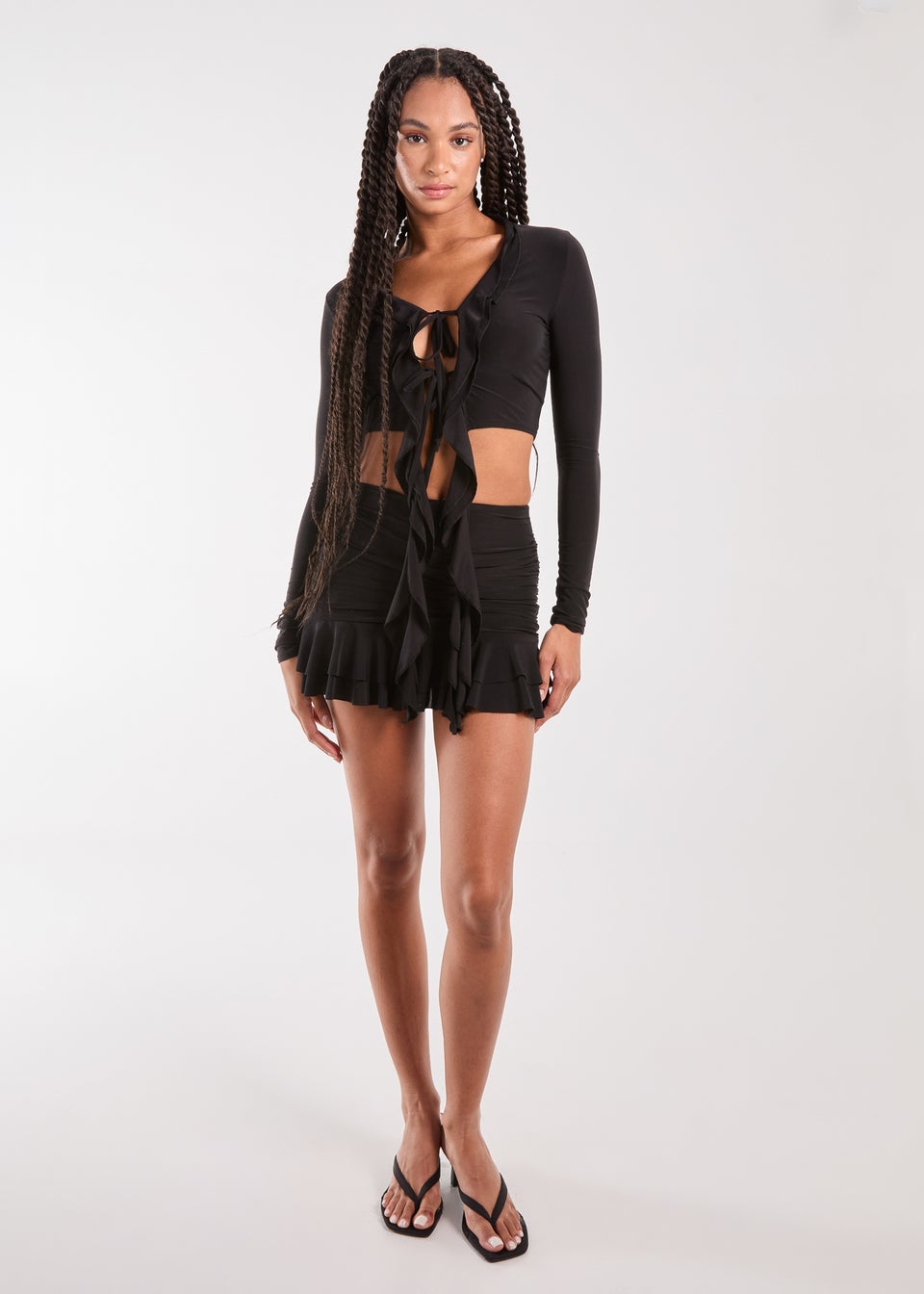 Pink Vanilla Black Ruffle Slinky Mini Skirt