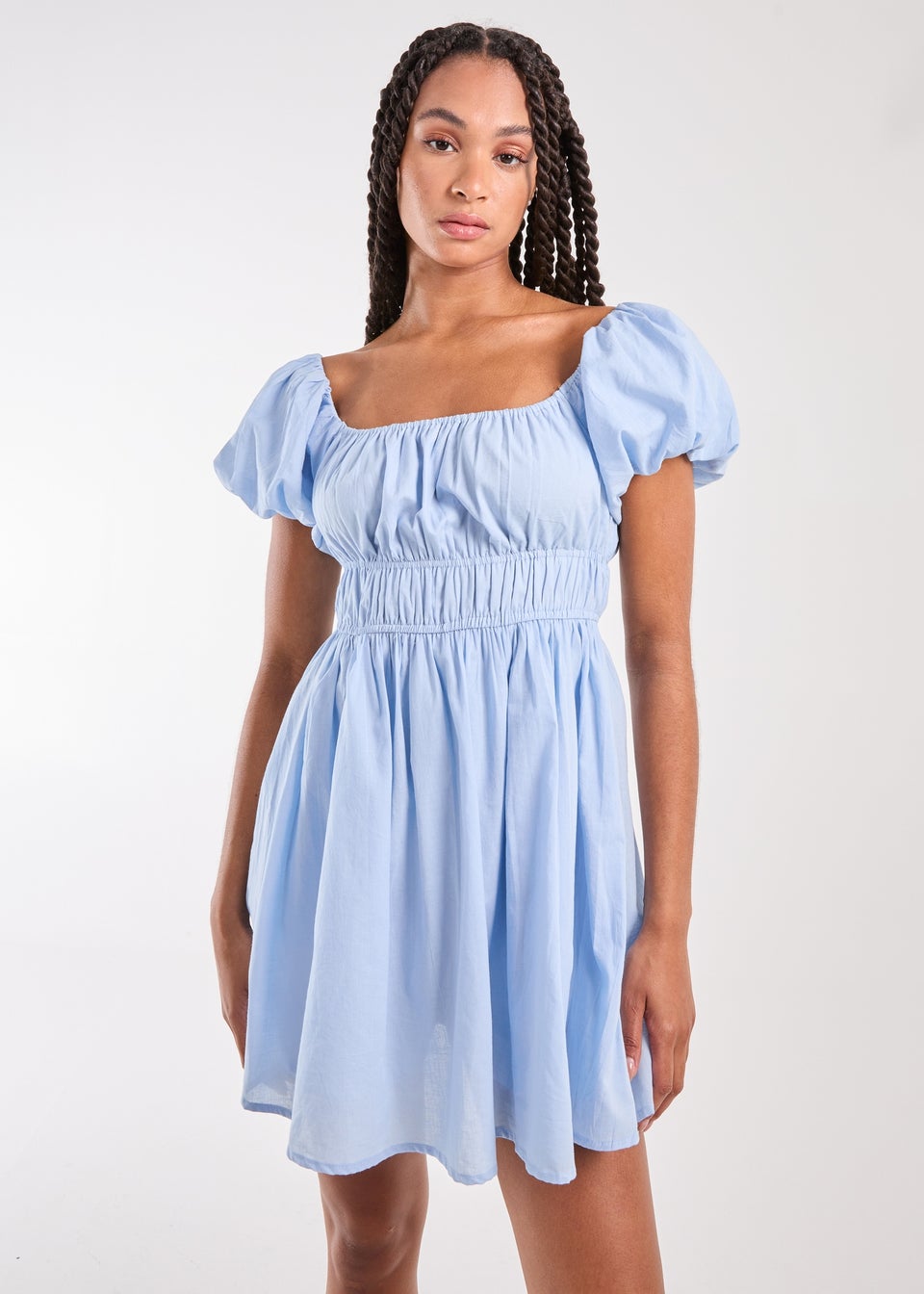 Pink Vanilla Blue Puff Sleeve Mini Dress with Shorts