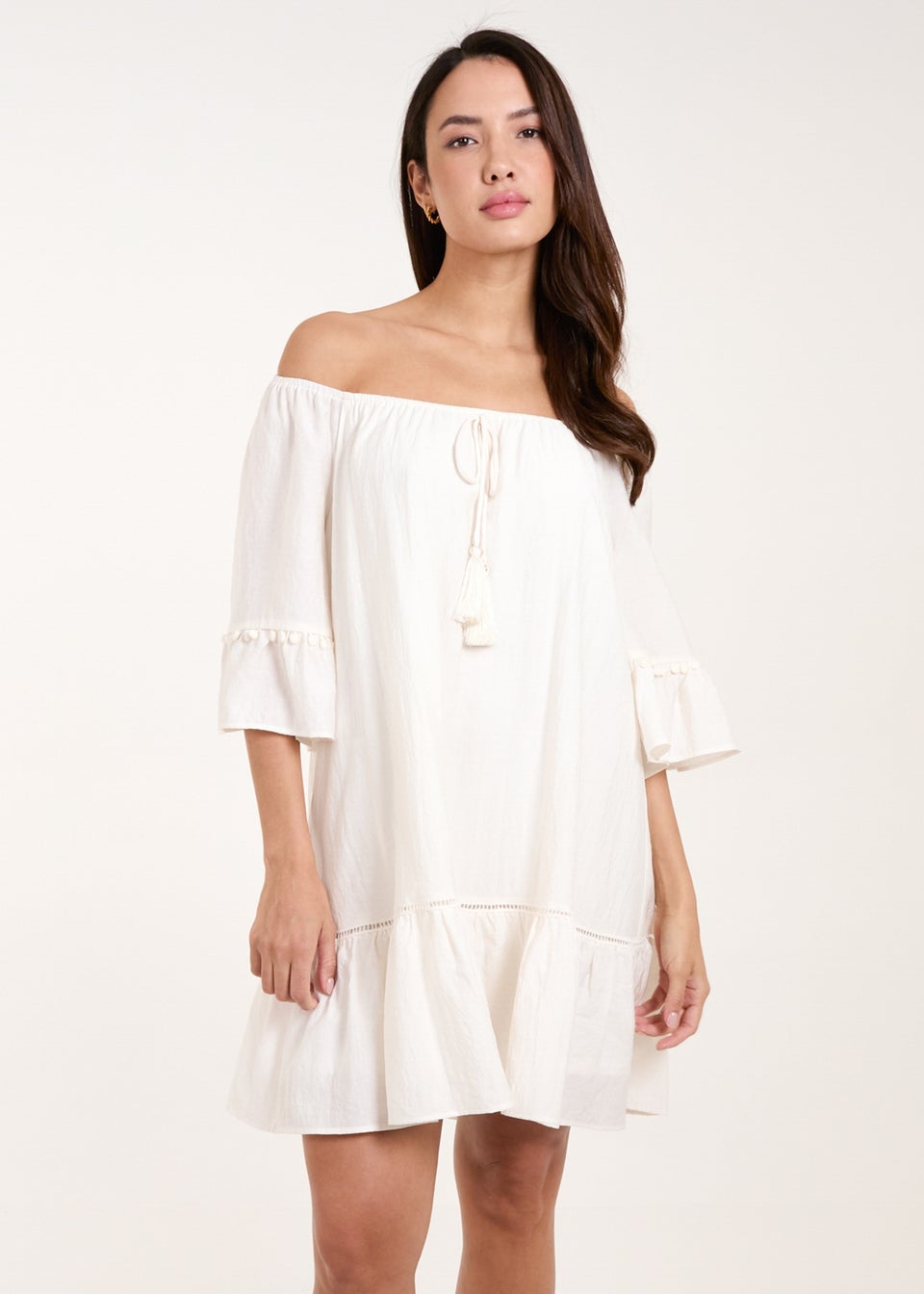 Blue Vanilla Ivory On Off Shoulder Tunic Dress Matalan