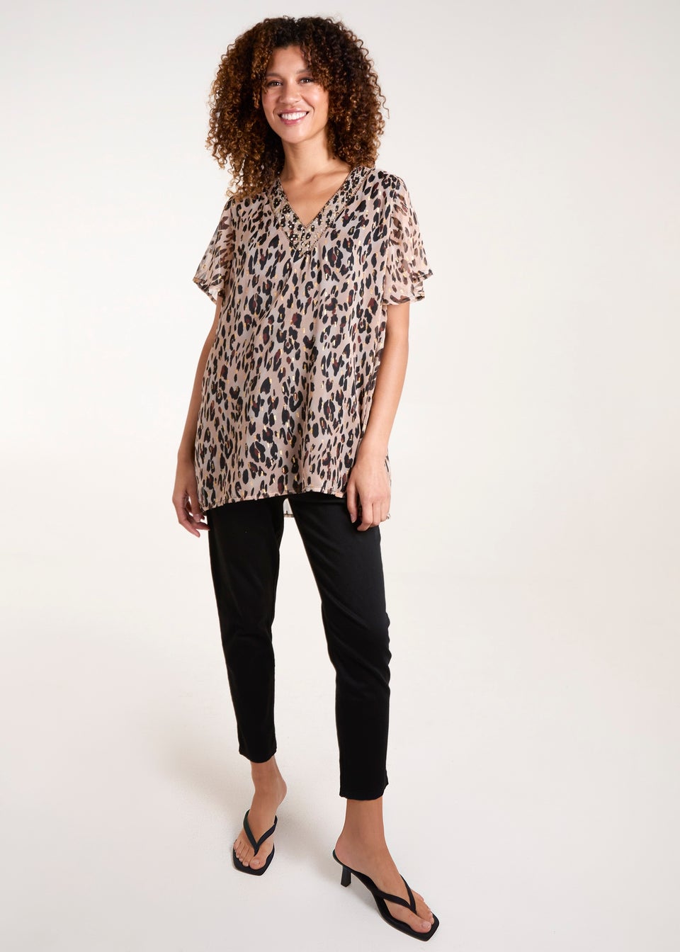 Blue Vanilla Brown V Neck Animal Tunic Top