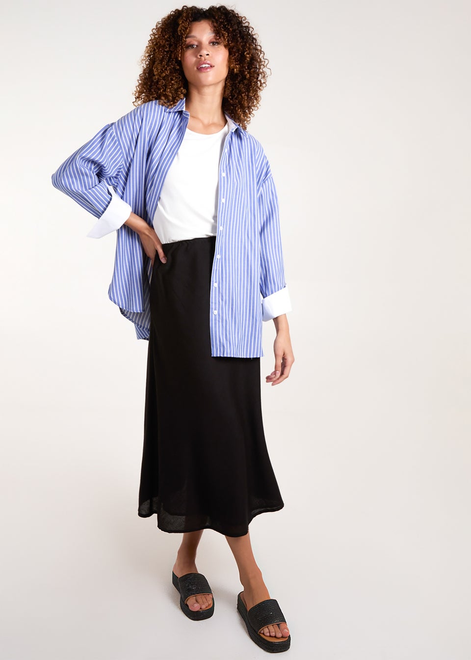 Blue Vanilla Black Bias Cut Midi Skirt Matalan