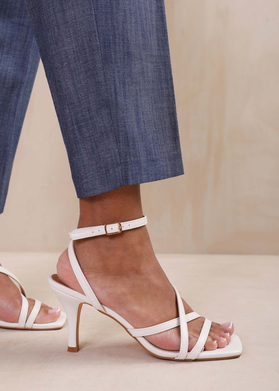 White multi strap mules cheap