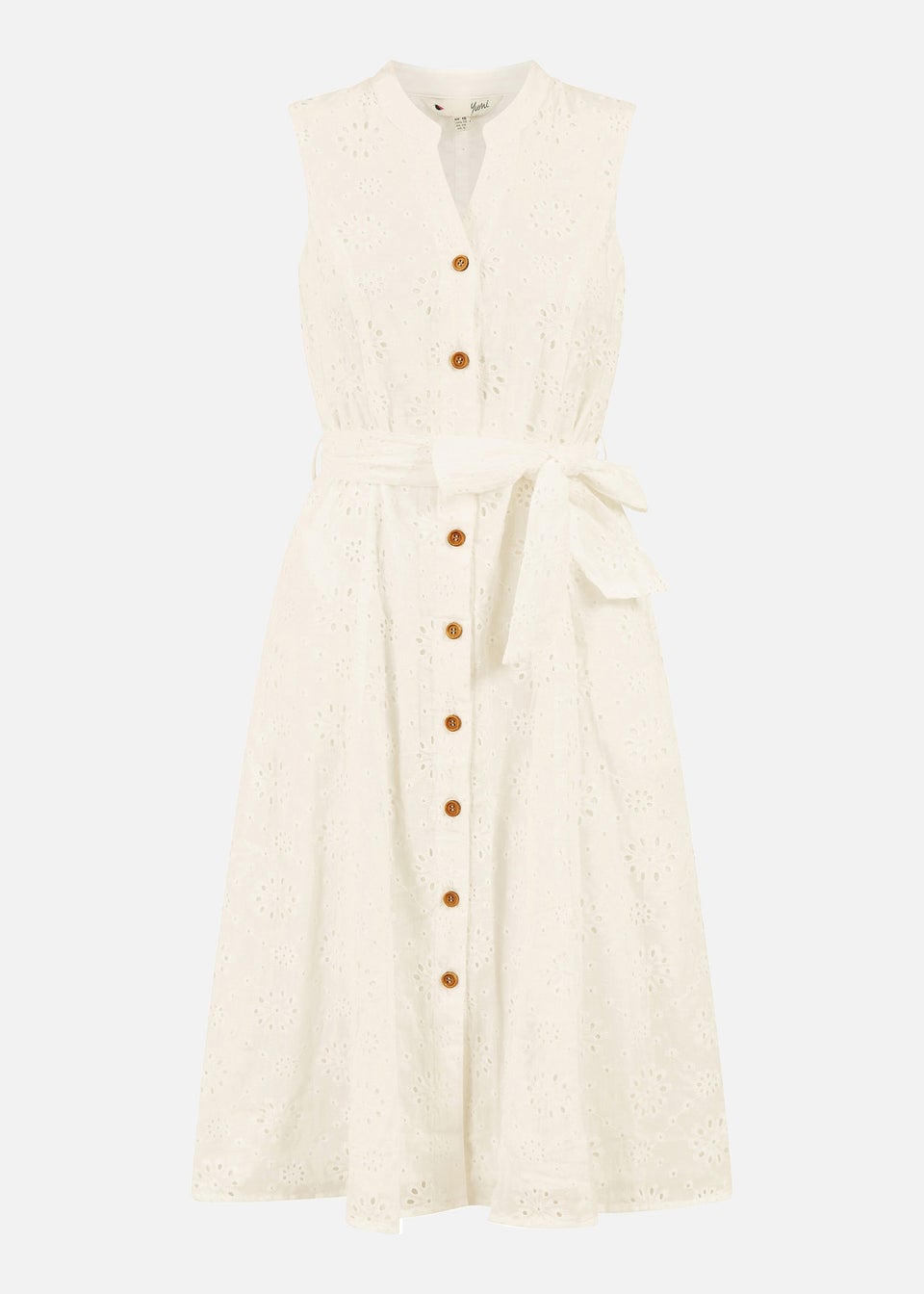 Yumi White Flower Broderie Anglaise Cotton Shirt Dress