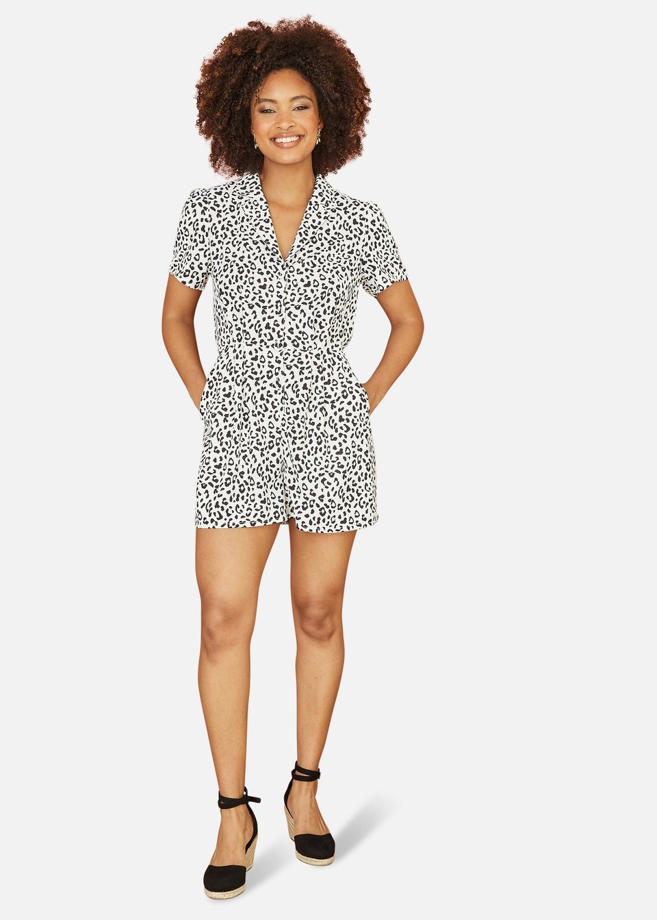 Yumi White Leopard Print Playsuit Matalan