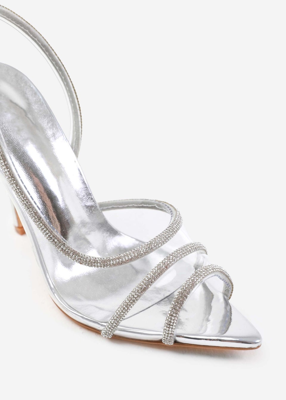 Where's That From Dallas Silver Crystal Strappy Slingback High Heels