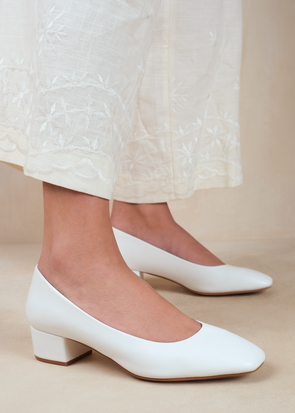 Where s That From Seattle White Pu Wide Fit Square Toe Heels Matalan
