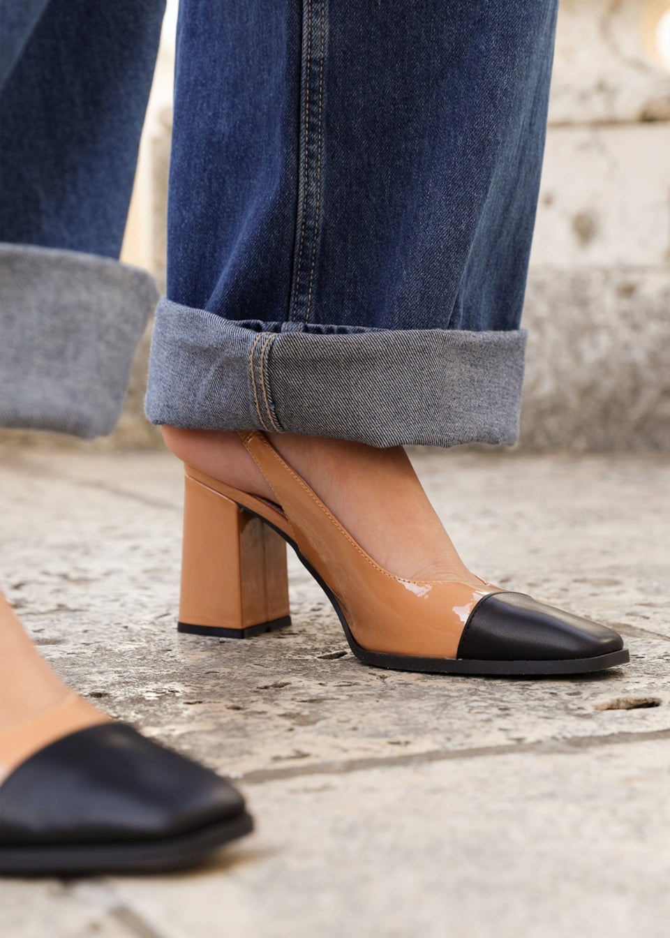 Where s That From Helsinki Nude Mid Block Toe Cap Heels Matalan