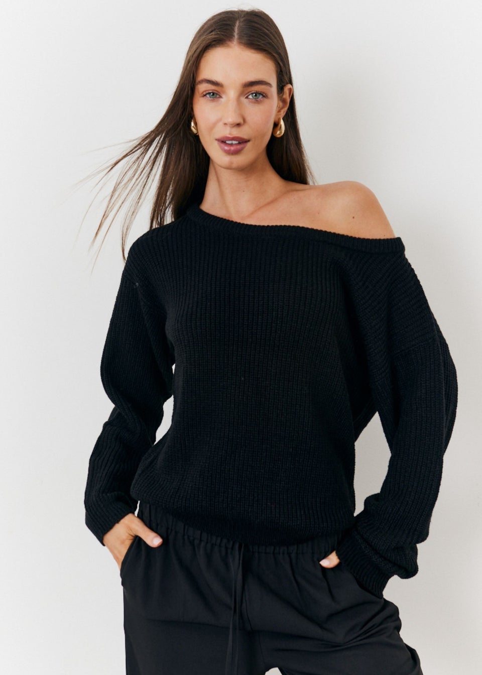 In The Style Black Off Shoulder Knit Jumper Matalan