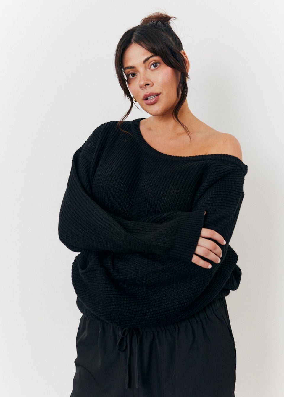 In The Style Black Off Shoulder Knit Jumper Matalan