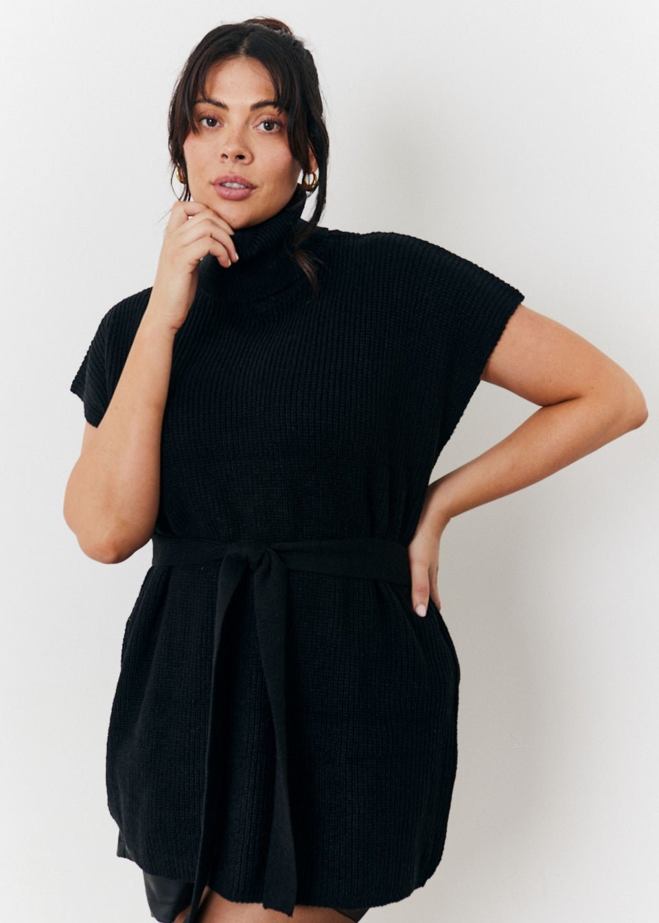 In The Style Black Belted Knit Jumper