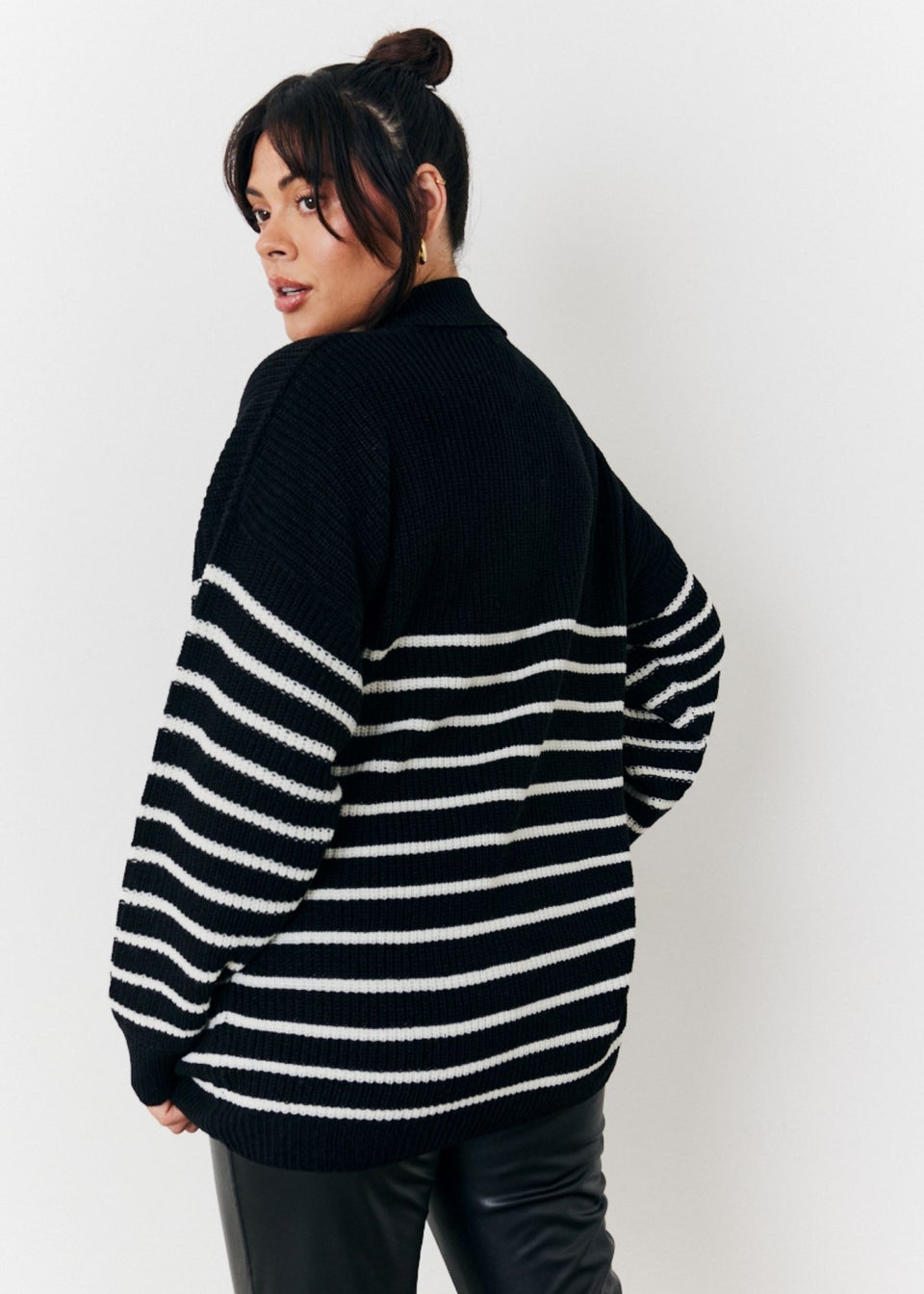 In The Style Monochrome Stripe Collared Knit Jumper