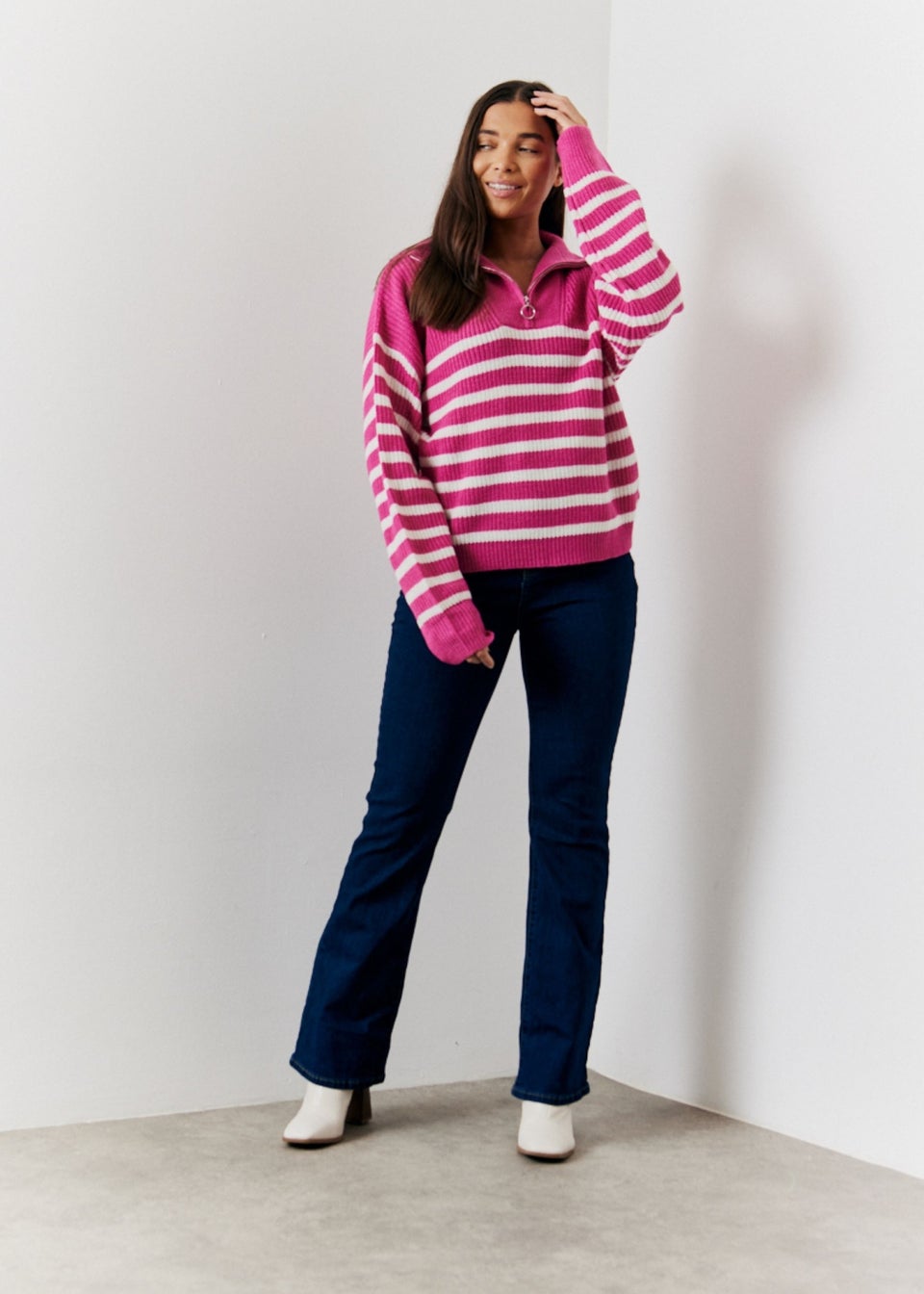 In The Style Berry Stripe 3/4 Zip Jumper