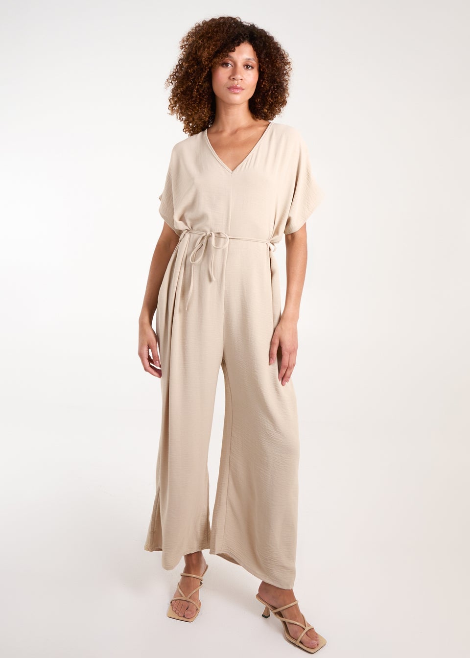 Blue Vanilla Stone V Neck Straight Leg Relaxed Jumpsuit