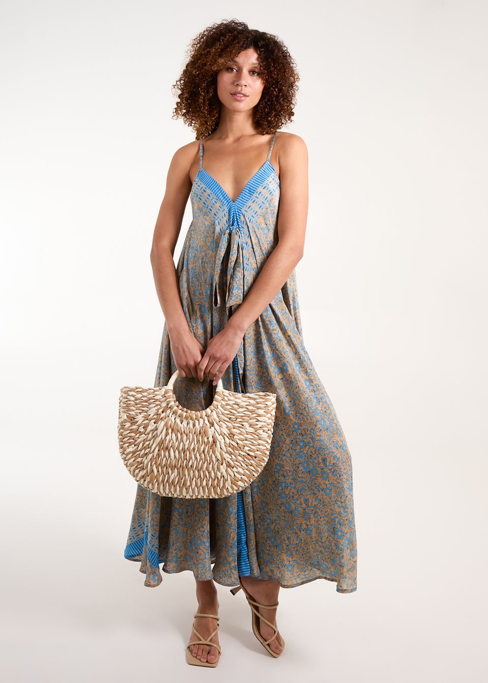 Blue Vanilla Blue V Neck Draped Maxi Dress Matalan