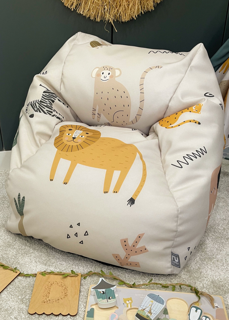 rucomfy Printed Kids Snuggle Chair Safari Friends Beanbag Matalan