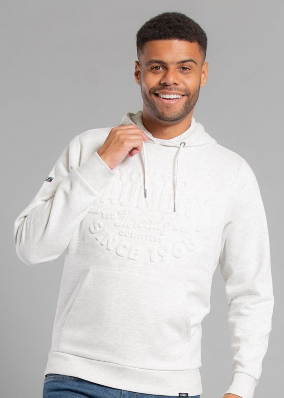 Tokyo Laundry Light Grey Cotton Blend Embossed Drawstring Hoody