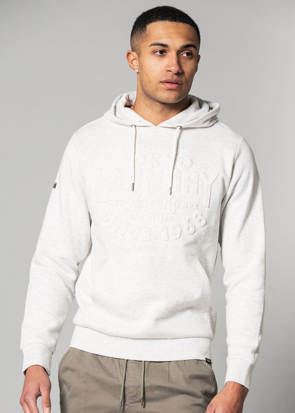 Tokyo Laundry Light Grey Cotton Blend Embossed Drawstring Hoody