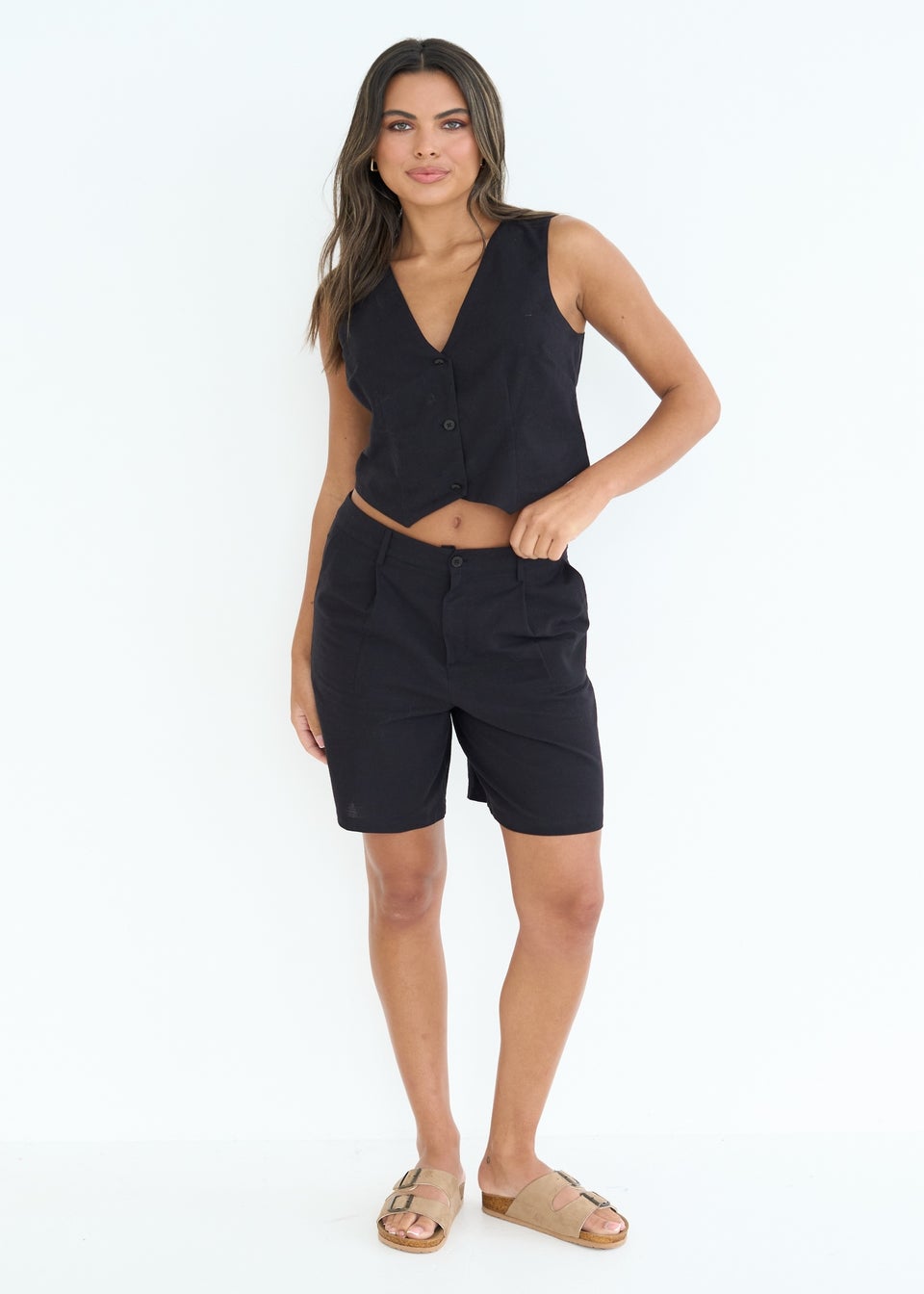 Urban Bliss Black Linen Blend Waistcoat