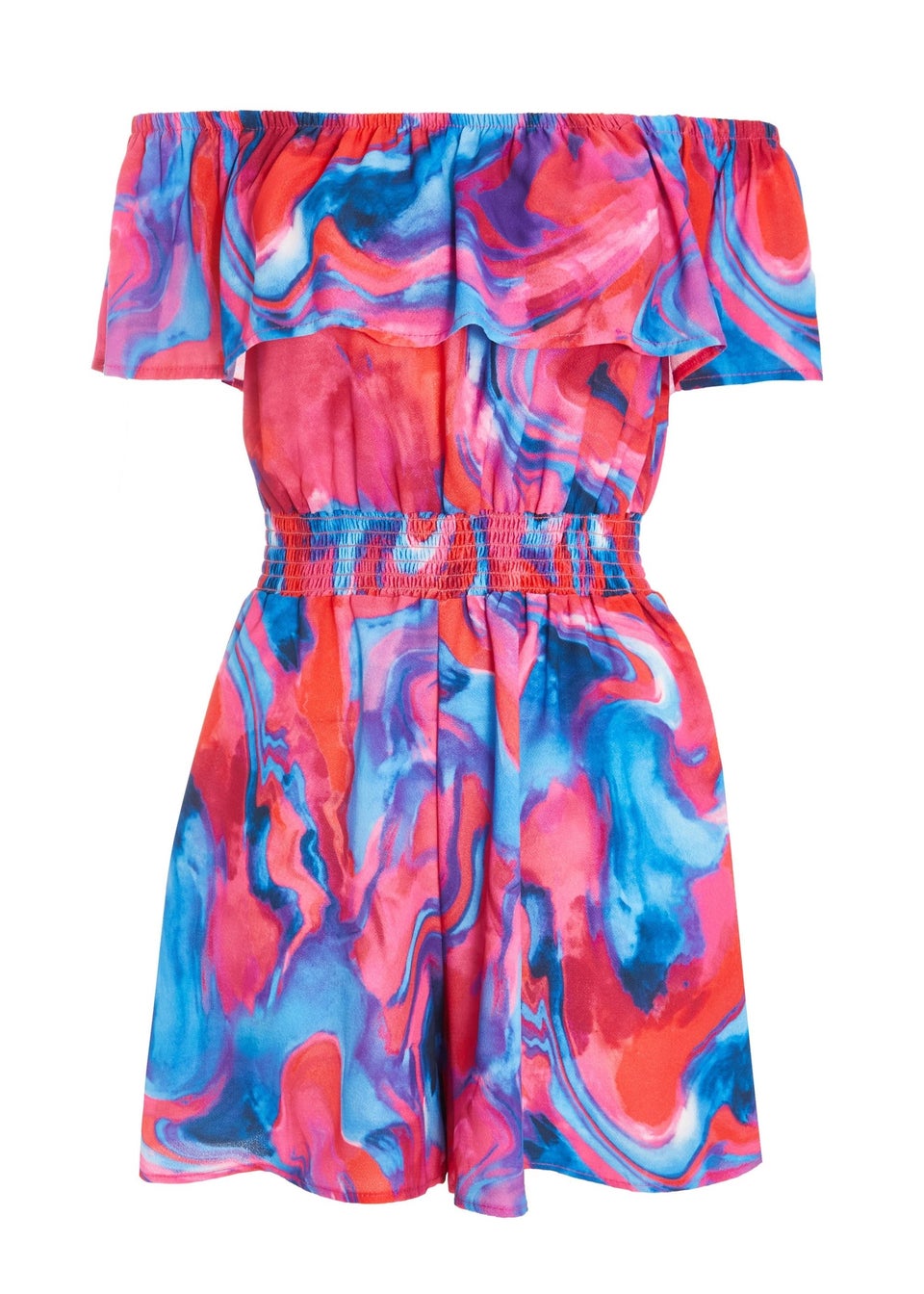 Quiz Multi Marble Print Bardot Playsuit