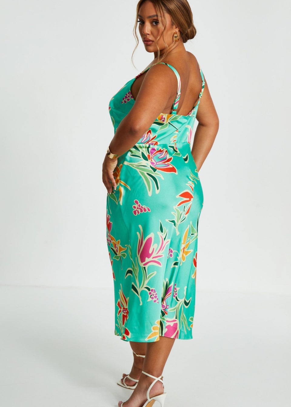Quiz Green Curve Tropical Print Midaxi Dress