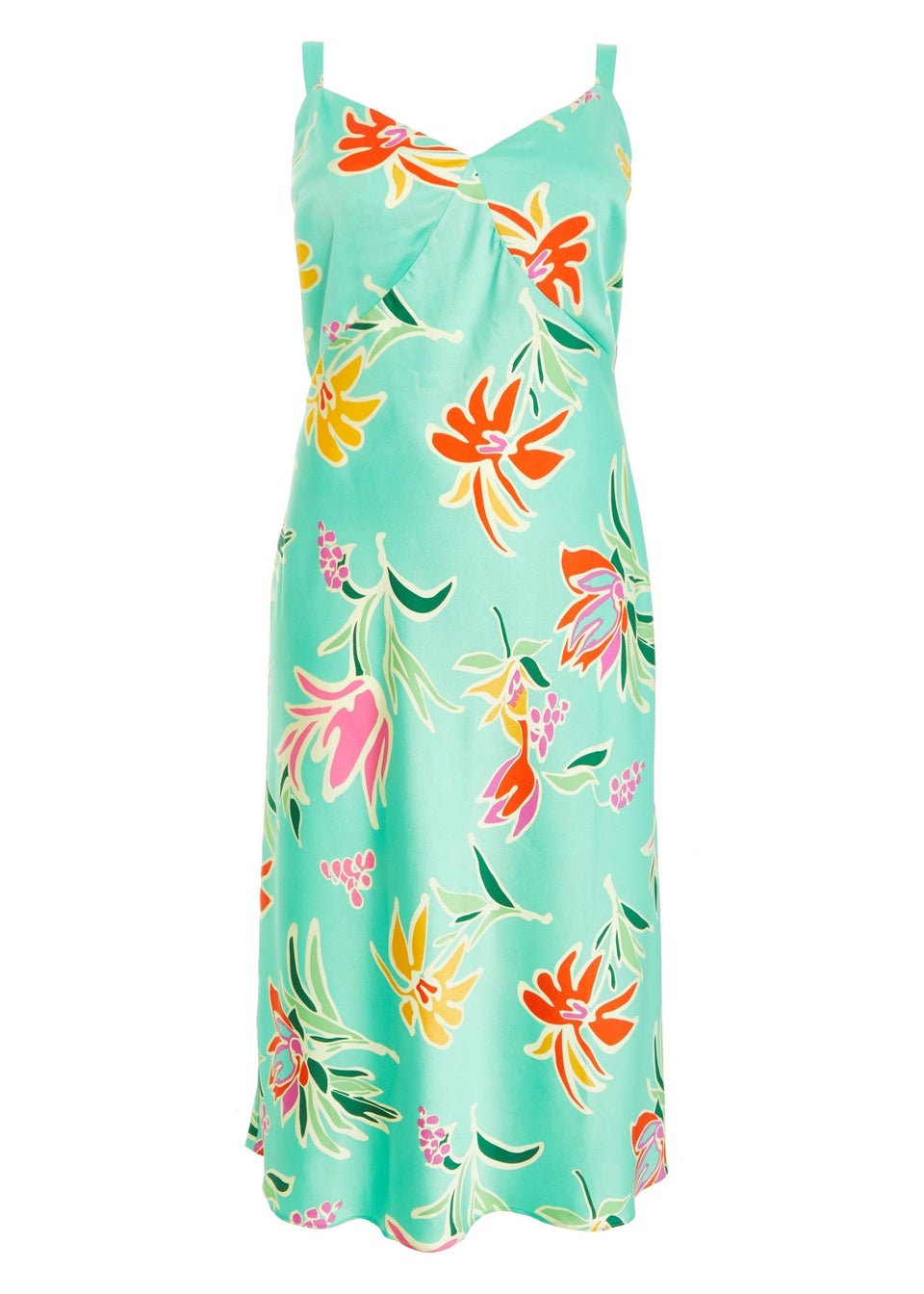 Quiz Green Curve Tropical Print Midaxi Dress