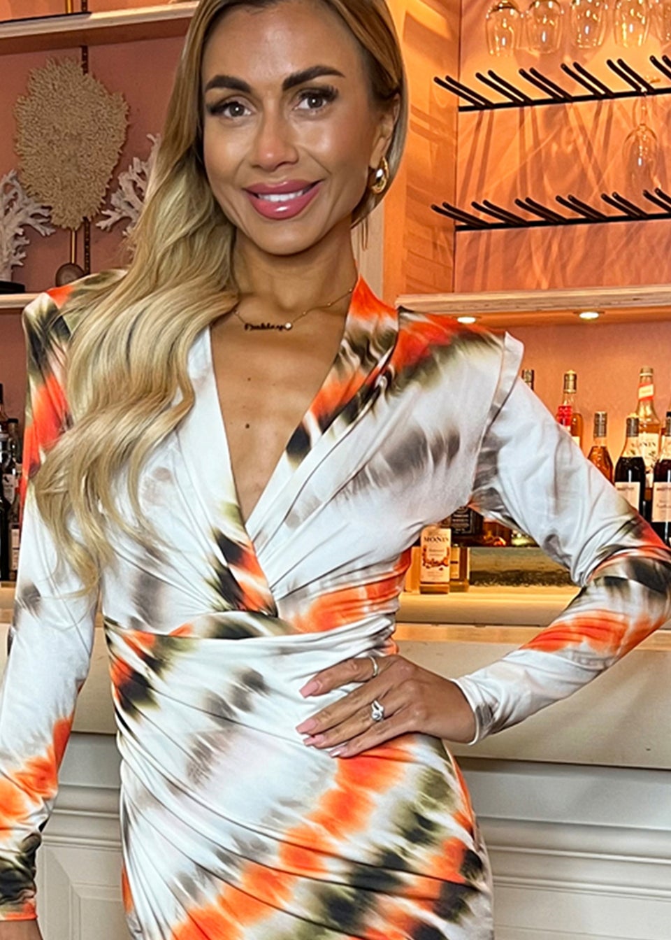 AX Paris Cream Abstract Print Long Sleeve Wrap Midi Dress
