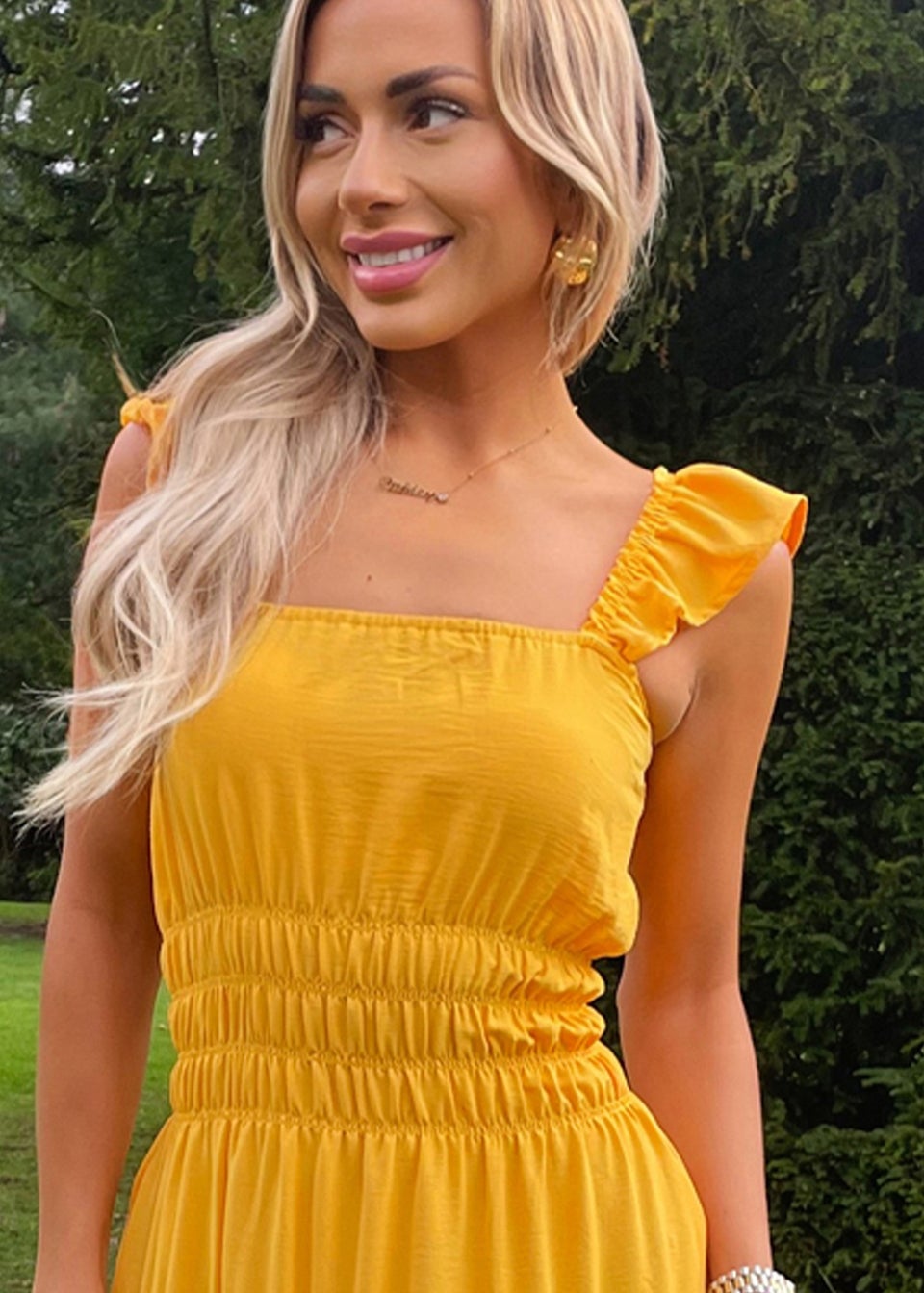 AX Paris Yellow Frill Strap Tiered Midi Dress