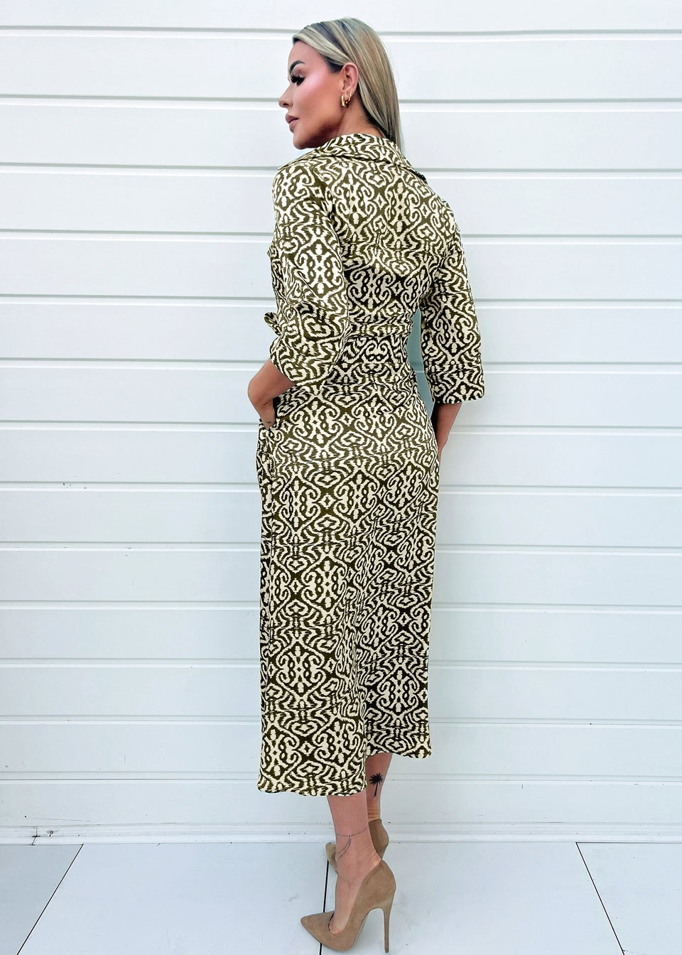 AX Paris Khaki Print Shirt Midi Dress