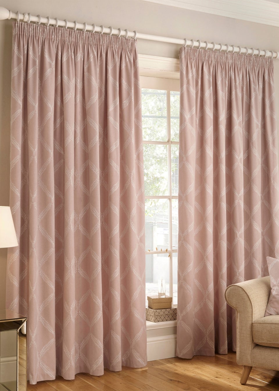 Paoletti Olivia Lattice Embroidery Pencil Pleat Curtains