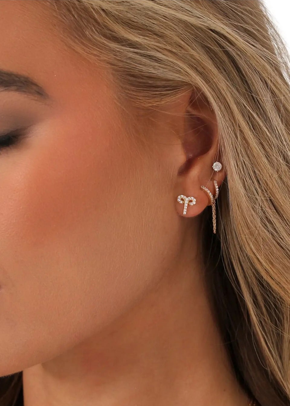 Say It With Gold Aries Earrings with CZ Stones