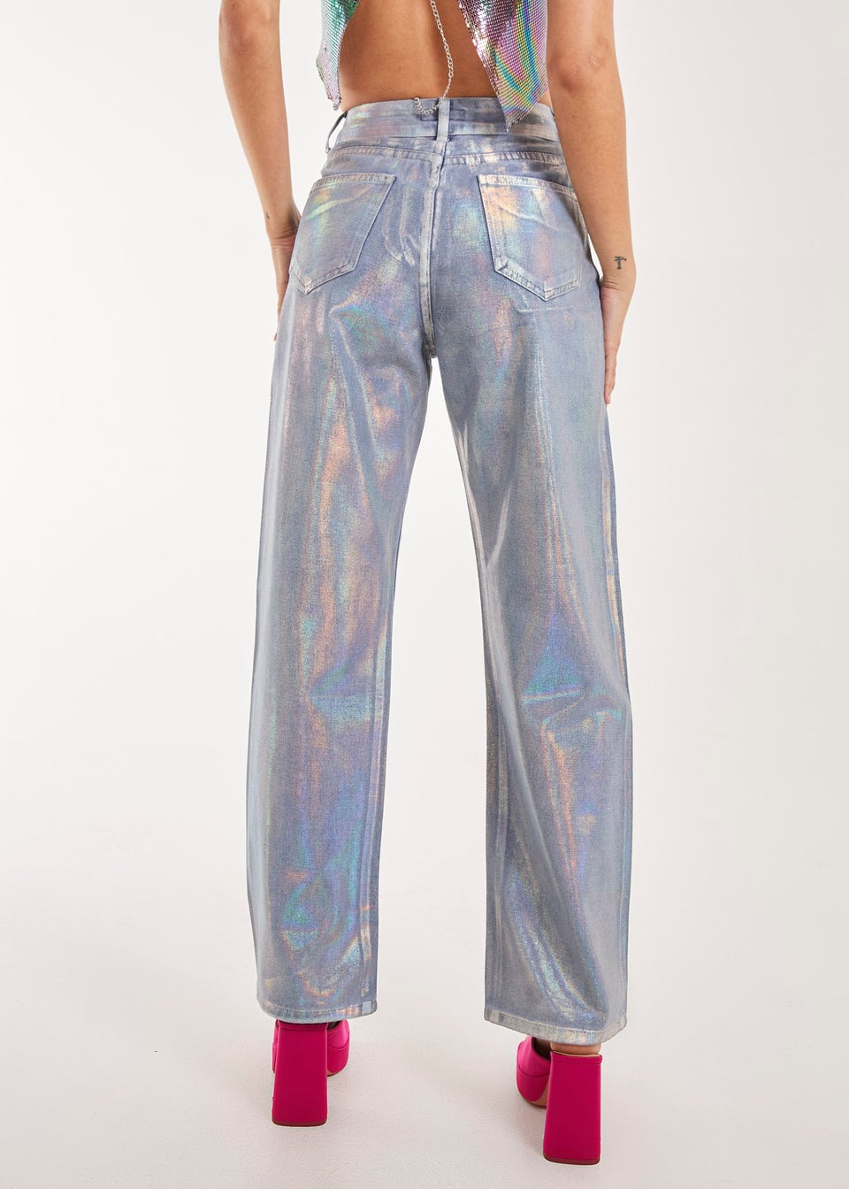 Pink Vanilla Silver Metallic Silver Foil Coated Jeans