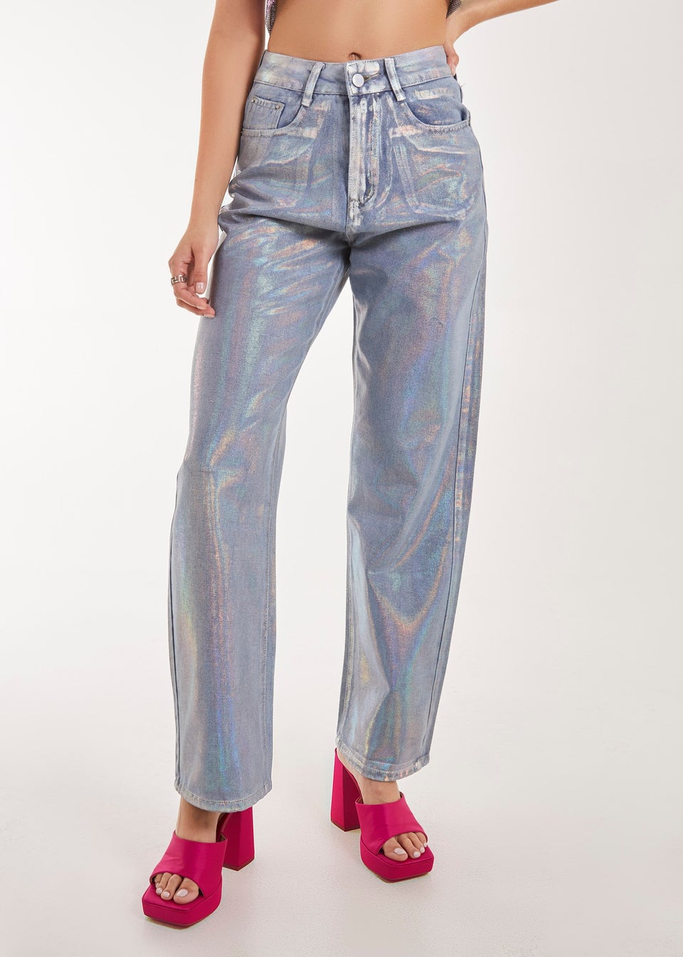 Pink Vanilla Silver Metallic Silver Foil Coated Jeans