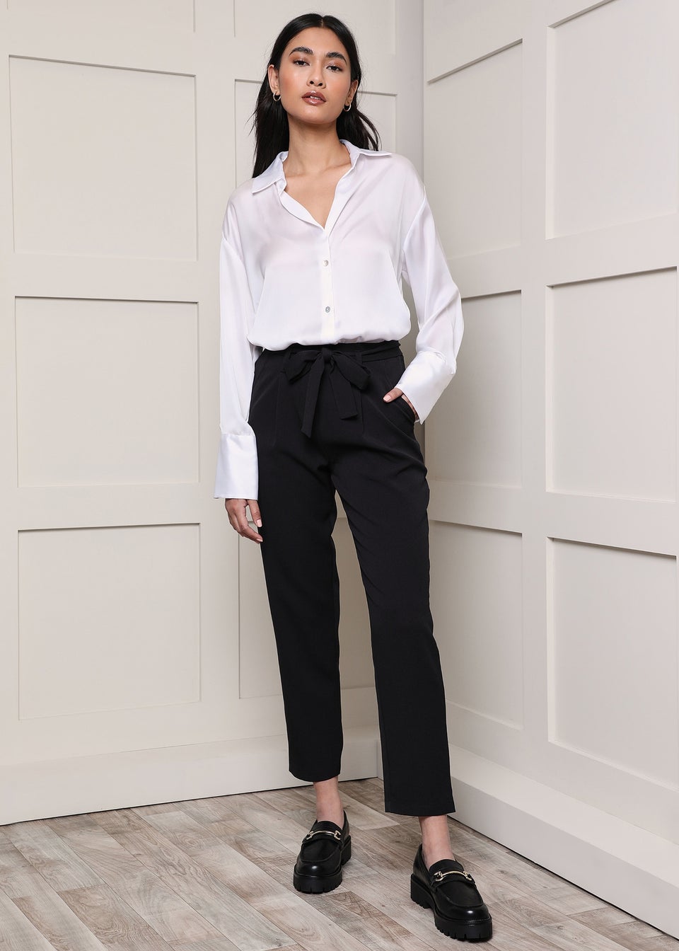 Threadbare Black Nickel Paperbag Waist Trousers Matalan